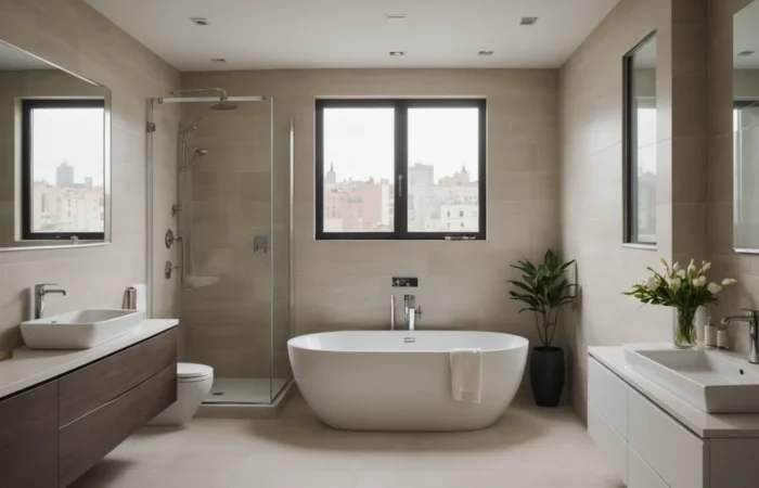 petite salle de bain avec grands carreaux